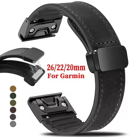 Crazy Horse Leather Silicone Strap for Garmin Tactix 7 Pro Fenix 6X 7X 7Pro 6 5Plus Magnetic Buckle 