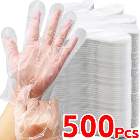 500/100pcs Disposable Gloves Food Grade Plastic Transparent Gloves for Restaurant Fried Chicken Pizz