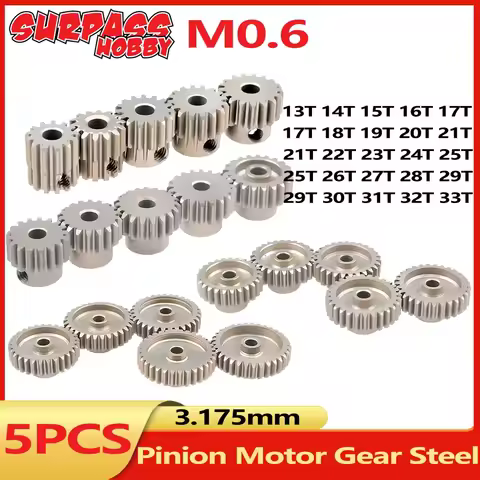 SURPASS HOBBY 5PCS M0.6 Pinion Motor Gear 13T 14T 15T 17T 18T 20T 22T 24T 28T 30T 33T for 1/8 1/10 R