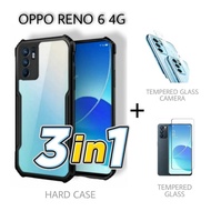 Case OPPO Reno 6 4G Hardcase 3In1 Tempered Glass layar dan Tempered