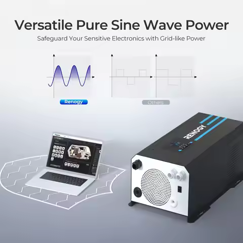 Renogy 2000w Pure Sine Wave Inverter Charger 12V DC to 120V AC Surge 6000w Off-Grid Solar Inverter C