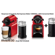 Nespresso Inissia Ruby Red Espresso Maker C40MERE / BUNDLE SET With Aeroccino3 Black