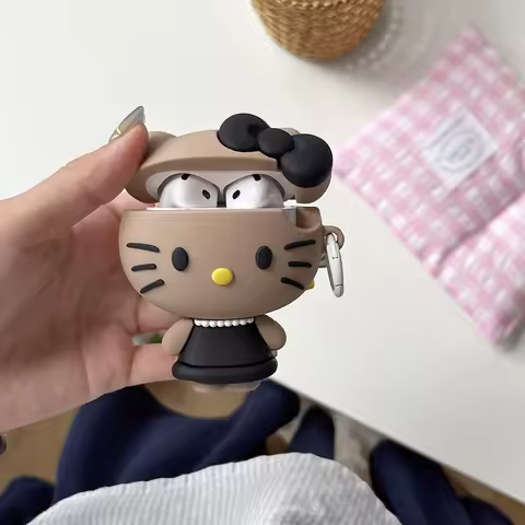 Cute 3D Cartoon black dress Hello Kitty Earphone Case For Airpods Pro3 Pro2 Pro Airpods 1 2 3 4 Sili