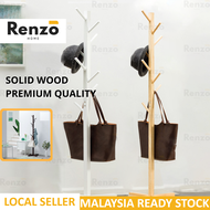 RENZO HOME Solid Wood 8 Hooks Hanger Hanging Pole Penyangkut Baju Kayu Stand Cabinet Waredrobe Almari Storage Organisation Space Saver Asrama Furniture Bedroom Drying Rack Clothes Towel Bar Muji Storage Shelf Tudung Tuala Jacket Baju Muslimah 衣勾架子