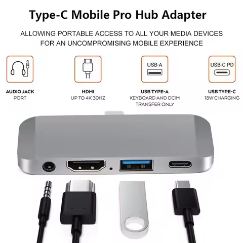 USB C HUB Type C Thunderbolt 3 Dock 4 in 1 USB-C Adapter Dongle Combo with USB 3.0 DP,AUDIO HDMI Por