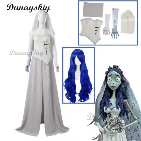 Corpse Masquerade Bride Emily Cosplay Costume Wig Zombie Ghost Halloween Party Dress Customized Scar