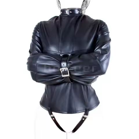 Female Sofe Leather Adjustable Binder Bondage Straitjacket Binding Slave Lockable Coat For Women Ero