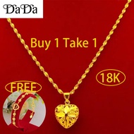 Buy 1 Get 1 Free original 18k saudi gold pawnable necklace women's hollow love pendant bracelet set wedding jewelry