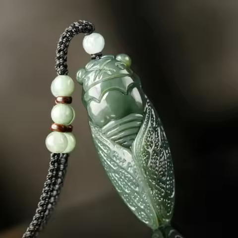 Natural Hetian Jade Cicada Pendant Beads Necklace Charm Jewellery Fashion Accessories Hand-Carved Am