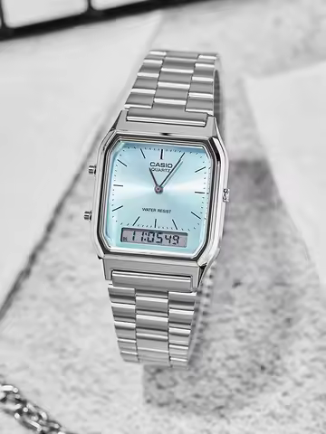 Casio Men's Watch Dual Display Screen Retro Style Personalized Dial Design Quartz Movement Water Res