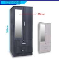 2Door Wooden Wardrobe Storage Cabinet With Mirror Cupboard Simple Classic Almari Baju Cermin Kecil Kayu