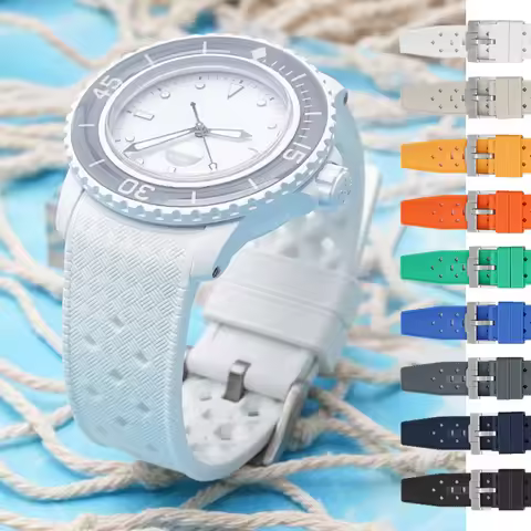 Curved End Tropical Strap 22mm for Blancpain x Swatch Sport Waterproof Liquid Silicone Men Women Rep