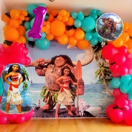 84pcs Disney Moana Theme Rose Red Orange Tiffany Blue Balloons Garland Arch Kit for Girl 1-4th Birth