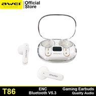 Awei T86 ENC Wireless Gaming Bluetooth 5.3 Earphone Long Battery Life Noise Cancellation Hi-Fi Stereo