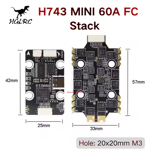 HGLRC H743 Mini Flight Controller 60A 4IN1 BLHeli_S M-H-30 ESC 20x20mm Stack For RC FPV Free Racing