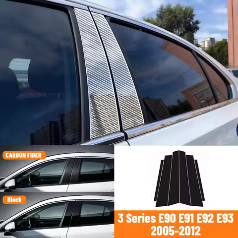 Bright Black Carbon Fiber Door and Window B C Pillar Sticker Suitable For BMW 3 Series E90 E91 E92 E