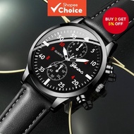 Stylish Men's Quartz Watch - Leather Strap & Vintage Leather Bracelet (No Box Included) Jam Tangan K