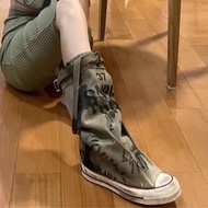 Graffiti Distressed Canvas Boots Women's Trousers Pile Boots Thick-Soled Mid-Tube Boots
