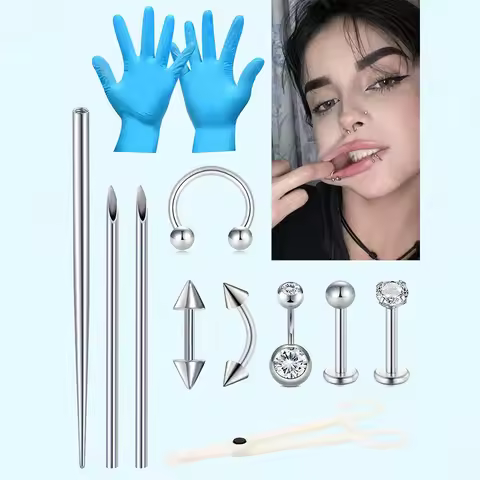 7pcs Nose Piercing Kit For All Body Piercings Stainless Steel Piercing Jewelry With 12G 14G 16G 20G