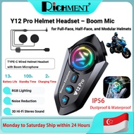 RICHMENT Y12 Pro Bluetooth Helmet Headset – Boom or Flexible Mic Options | IP56 Waterproof Wireless 