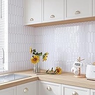 CRE8TIVE White Long Hexagon Tile Stickers, Self-Adhesive Tiles, Waterproof Adhesive Tiles, Kitchen, 