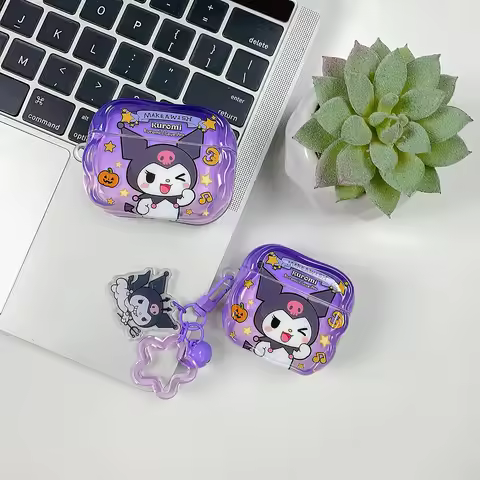 Transparent Dreamy Purple Cartoon Style Anti-Drop Headphones Case For Kuromi Big Head For Airpods 4,
