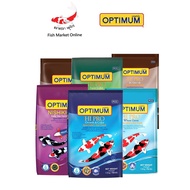 อาหารปลาคาร์ฟ Optimum อาหารปลา Hi Pro Growth Color, Staple, Wheat Germ, สีน้ำเงิน, สีฟ้า, สีเขียว 1.5 kg.