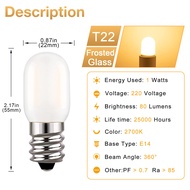E12 E14กระจกฝ้าหลอดไฟเอดิสัน LED ไส้หลอดไฟ LED ตู้เย็นขนาดเล็ก T22 1W หรี่แสงได้โคมไฟเกลือวินเทจหลอดไฟกลางคืนแสงสีขาวนวล/แสงกลางวัน/เย็นสีขาว10วัตต์