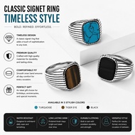 Men Striped Signet Ring, 3 Colors Natural Stone Inlay Stainless Steel Finger Ring