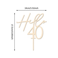 YOMDID Hello 40 Birthday Cake Topper Wooden 40th Cake Toppers for 40th Birthday Wedding Anniversary