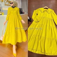 Naomi Midi Dress Size M L Xl Xxl Rayon Twill Dres Mjs Baju Gamis Kekin