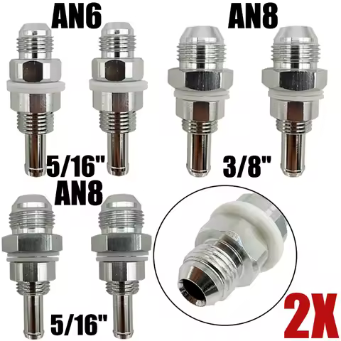 2X AN6 AN8 Male Flare Bulkhead To 5/16" Or 3/8" Hose Barb Fitting Adapter For Fuel Pump Tank Vehicle