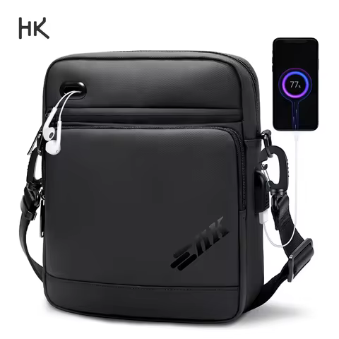 HK Casual Men's Shoulder Bag Large Crossbody Bag USB Charging Travel Sports Chest Bags Waterproof Sl