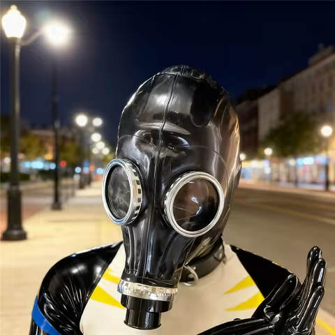 Halloween Cosplay Latex Mask Black Rubber Full Face Special Mask Costume coaplay Gas Mask Breathing