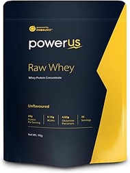 Powerus Raw Whey Protein Powder 1Kg | 80% Concentrate Whey | 33 Servings | 24 gm Protein, 5.1 gms BCAA and 4 gms Glutamine Per Serving - Unflavoured