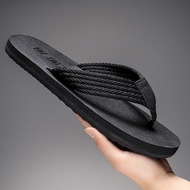 รองเท้าแตะผู้ชายรองเท้าแตะลำลองรองเท้าแบนในหน้าร้อนในร่มกลางแจ้งน้ำหนักเบาสีดำล้วนไซส์ใหญ่48 49 50