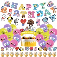 K-Pop BT21 Cartoon Themed Birthday Party Cake Flag Cake Topper Ballon Set Latex Balloon Birthday Par