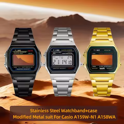 A159W Modified Metal Case Strap Mod Kit For Casio Small Square A159W-N1/A158WA series Men Watch Stai