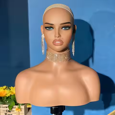 Realistic Female Mannequin Head Bust with Shoulders for Wigs Hats Necklaces Display