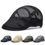 Lightweight Breathable Mesh Beret Hat - Adjustable, Solid Black, Funky Style Polyester Painter Cap f