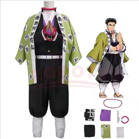 Anime Himejima Gyomei Cosplay Costume Monk Printing Outer Drape Team Uniform Bracelets Man Halloween
