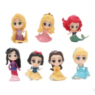 7Pcs/Set 4.5-5cm Princess Snow White Mulan Rapunzel Aurora Cinderella Ariel Belle Q Version PVC Acti