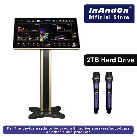 InAndOn KV-HT215 4-in-1 Karaoke Machine with 21.5" Touch Screen, 2TB Hard Drive, 2 Wireless Mics, Yo