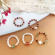 Xinpin New Style Influencer Live Same Style Pearl Tourmaline Garnet Ring Women's Crystal Beaded Ring