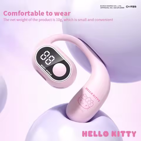 Sanrio Wireless Headphone Kuromi Bluetooth Earphones with Mic Ear Hook HIFI Stereo HD Call Open Sing