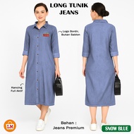 LPM 16353 LONG TUNIC JEANS DENIM Baju Tunik Wanita Motif Logo Bordir Lengan Panjang BIG SIZE JUMBO S