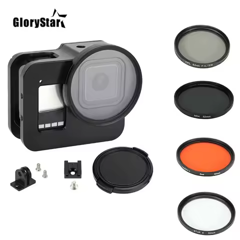 Metal Aluminum Protective Frame Case Cage for GoPro Hero 8 Black with 52mm CPL/Red/ND4/8/16/Star/10x