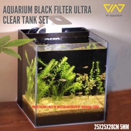 VIV Ultra Clear Aquarium Fish Tank Black Filter Tank Set 25x25x28cm 5mm