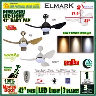 Elmark Pinkachu 42 inch Remote Control Ceiling Fan with LED Light 3 Tones Colours (24w) 3 ABS Blade Baby Fan