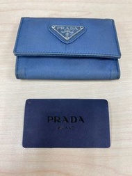 PRADA 二手 牛仔藍帆布 鑰匙包 外觀有使用痕跡但無破損